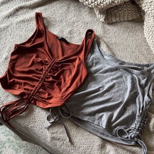 2 SHEIN Rust and Gray Ruched Tank Tops